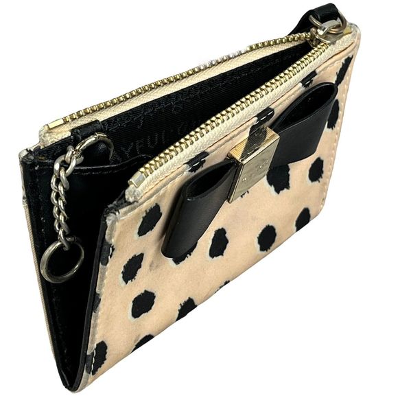 Kate Spade Canvas Wristlet Clutch Cream & Black Coin Purse Zipper 4.5” x 3” - Picture 7 of 9